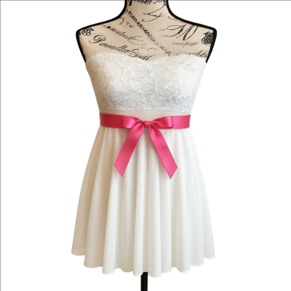 H.O.T. White Pink Lace Strapless Babydoll Mini Dress